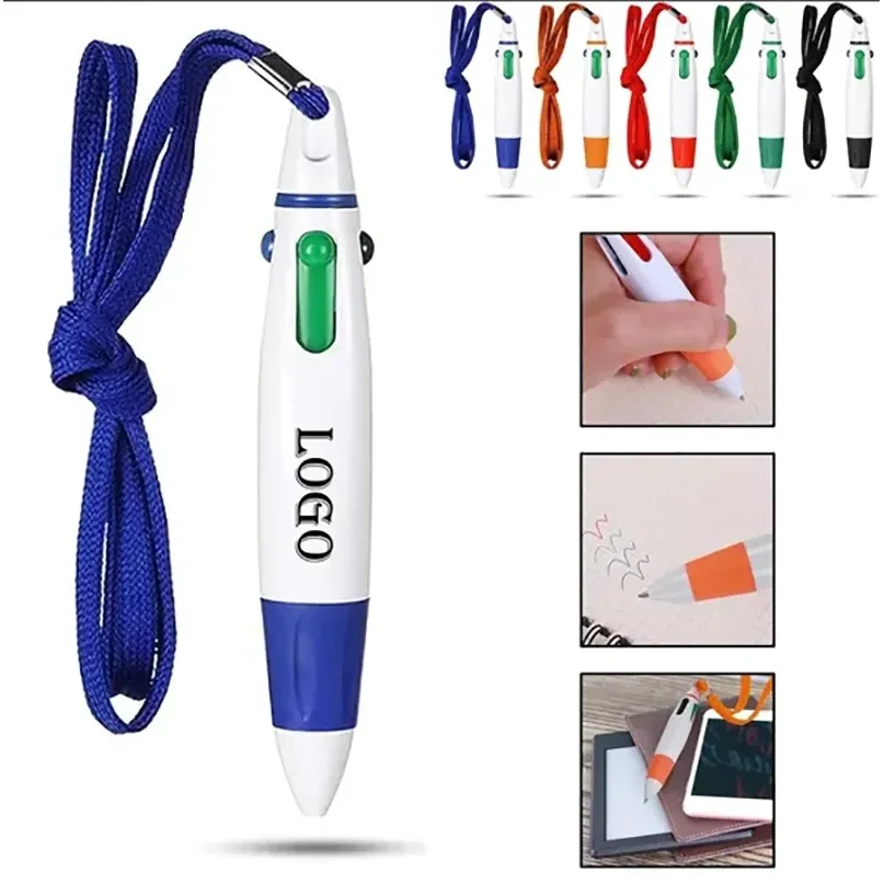 4 Switch Colors Retractable Ballpoint Pen With Lanyard 1