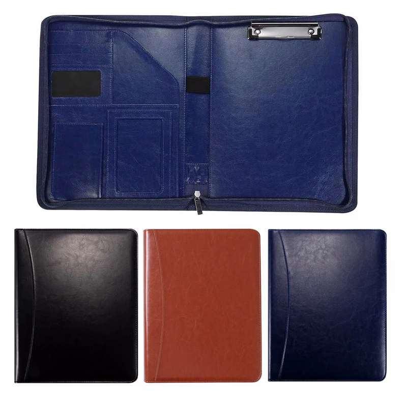 Durable Zipper Business Portfolio PU Leather File Folder