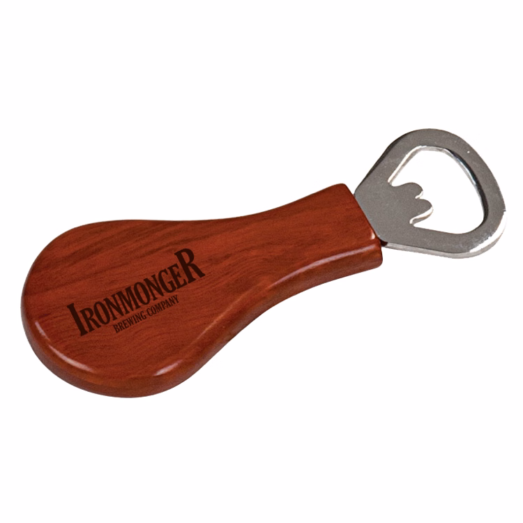 1 1/4" x 4" Rosewood Finish Magnetic Pear-Shaped Bottle Opener