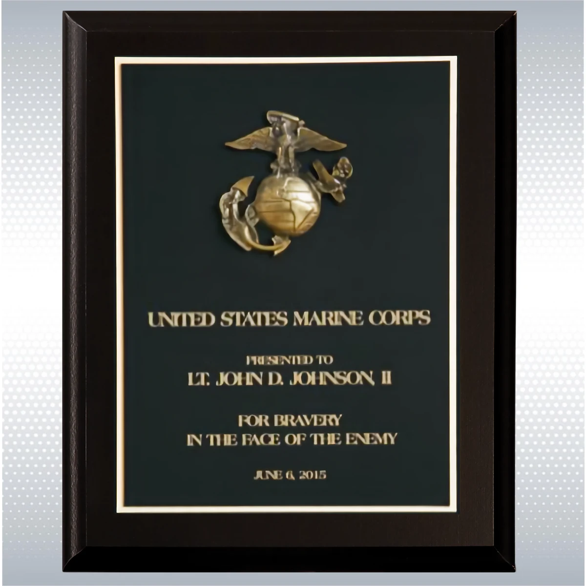 Matte Black Finish Wood Plaque w/Black Plate & Gold Trim (8" x 10") 1
