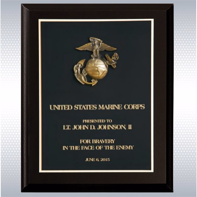 Matte Black Finish Wood Plaque w/Black Plate & Gold Trim (8" x 10")