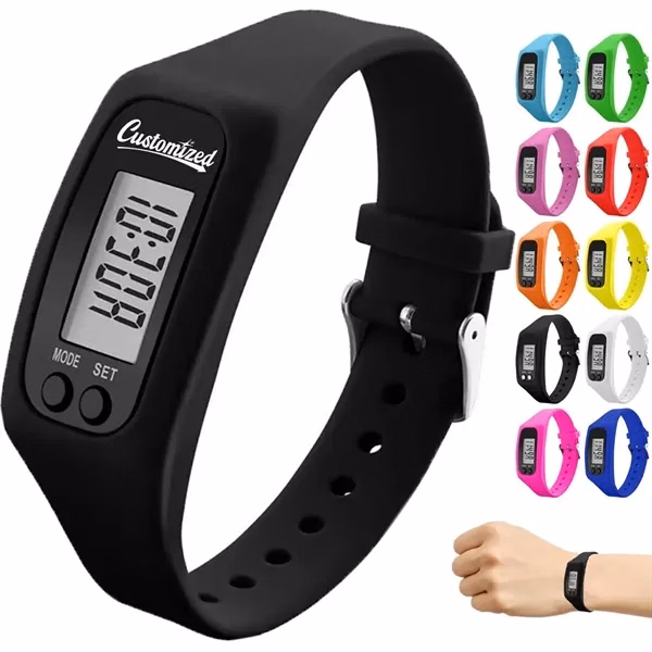 Custom Digital LCD Pedometer Fitness Watch — Wearable Wellness Tracking Promotion