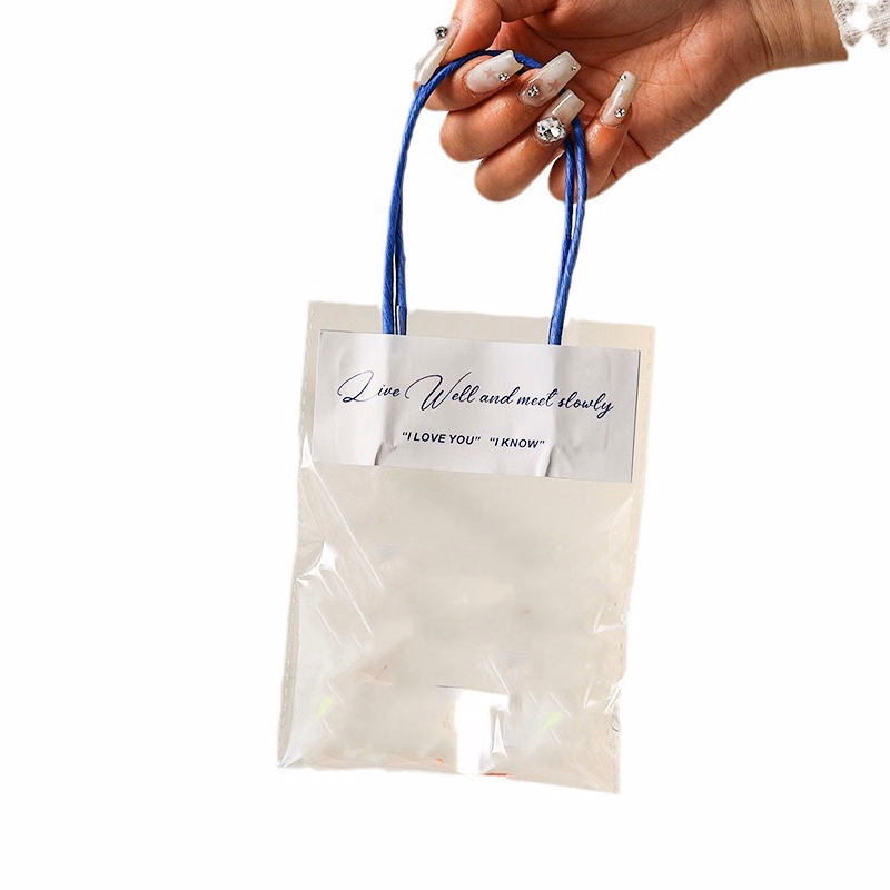 Clear Plastic Gift Bag with Blue Handles