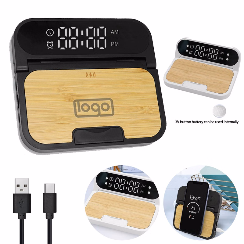 3 in 1 Wireless Charger Station with Digital Alarm Clock