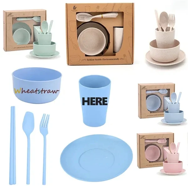 6 In 1 Portable Wheatstraw Unbreakable Tableware Set for Commutes, Fitness and Travel 1