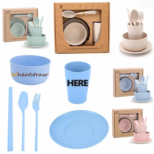 6 In 1 Portable Wheatstraw Unbreakable Tableware Set for Commutes, Fitness and Travel