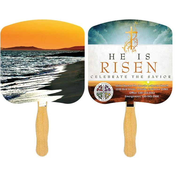 Religious Hand Fan/ Shoreline at Sunset with Four Color Process Imprint 1