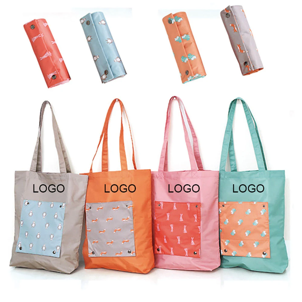 Folding Grocery Bag with front pocket, custom tote bag with logo imprint 1