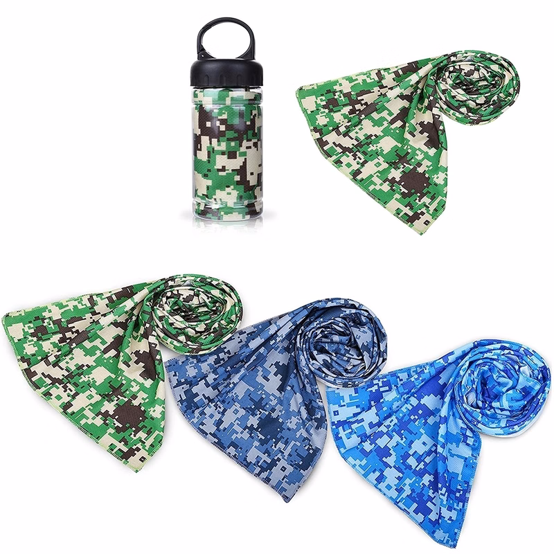 Camouflage cooling towel with CARABINER CASE