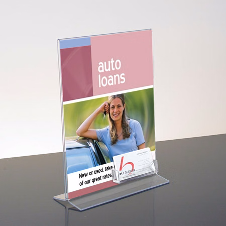 Bottom Load Countertop Sign Holder w/Business Card Pocket