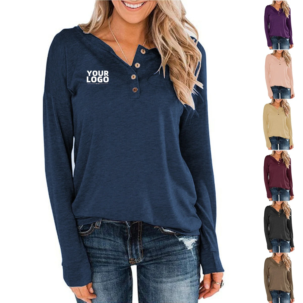 Women's Long Sleeve Henley 1
