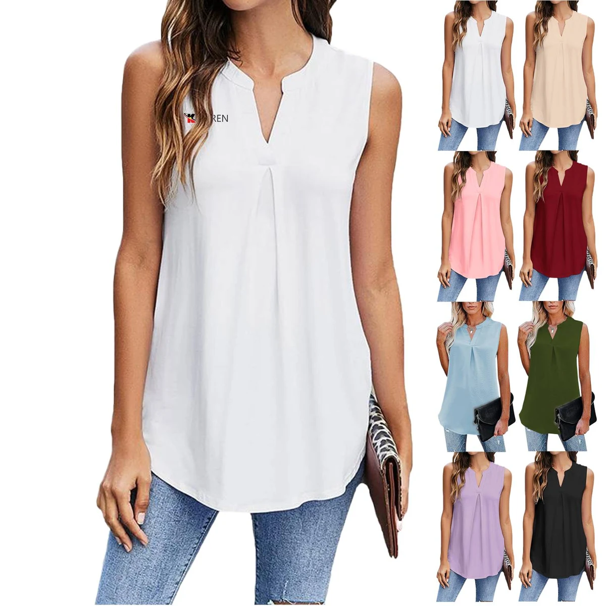 Womens V Neck Sleeveless Tank Top 1