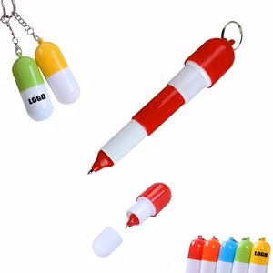 Capsule Shaped Pen With Keychain