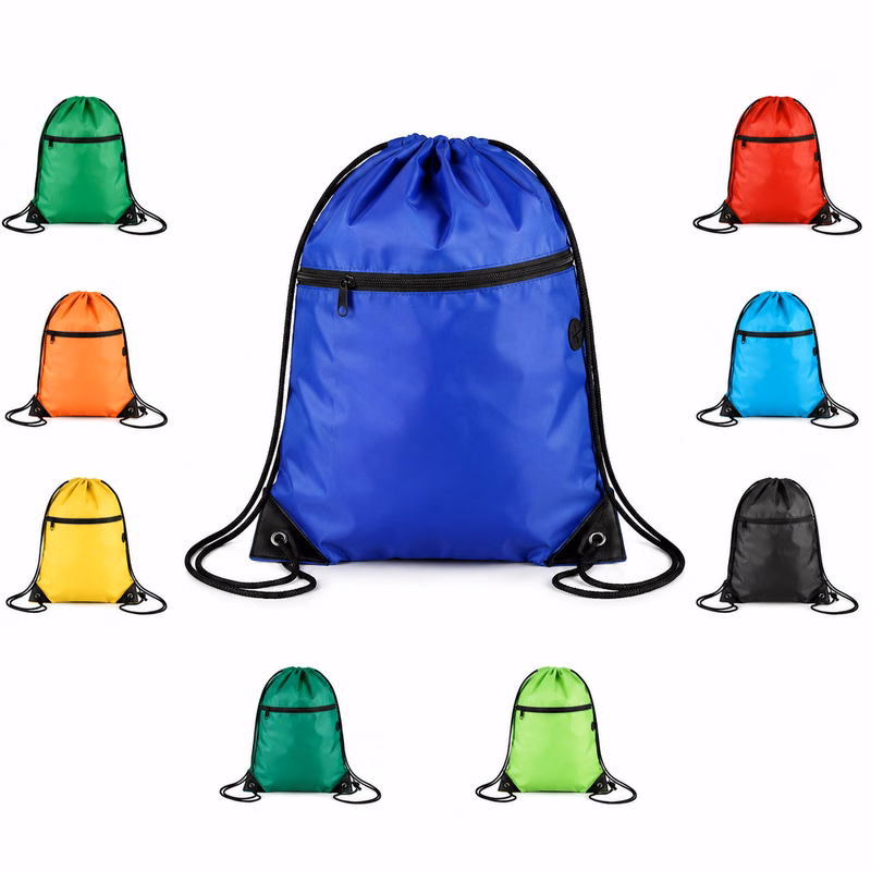 Polyester Zippered Drawstring Backpack