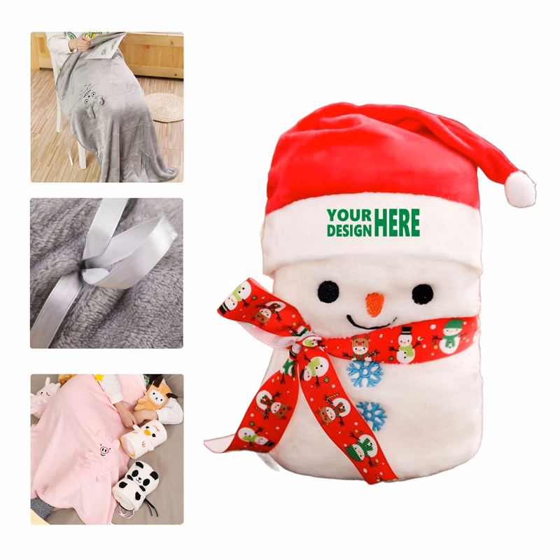 MOQ 50 Plush Snowman Blanket Roll Christmas Gift