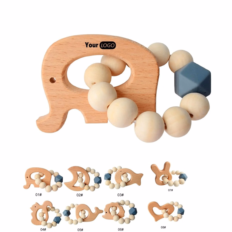 Natural Wood Teething Rattle : 3 M+
