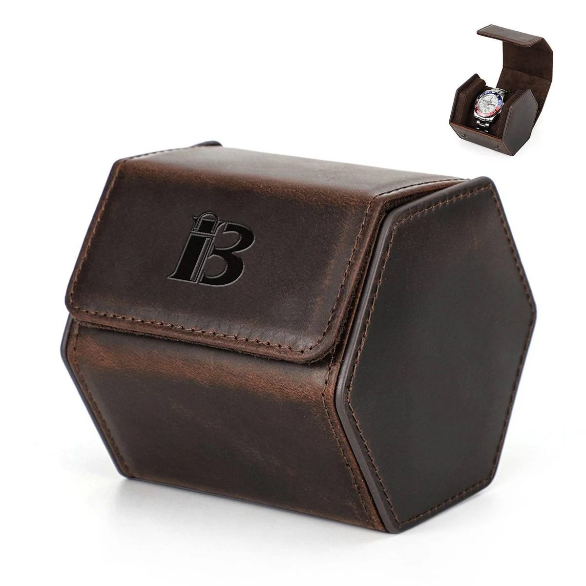 Genuine Leather Hexagonal Watch Box 1