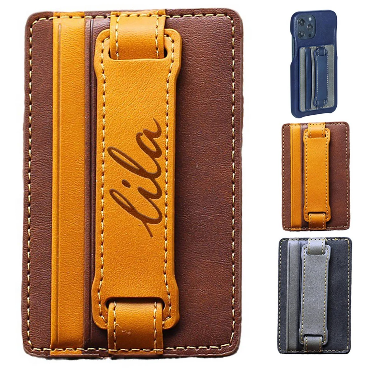 3 in 1 Adhesive PU Leather Phone Stand Card Holder 1