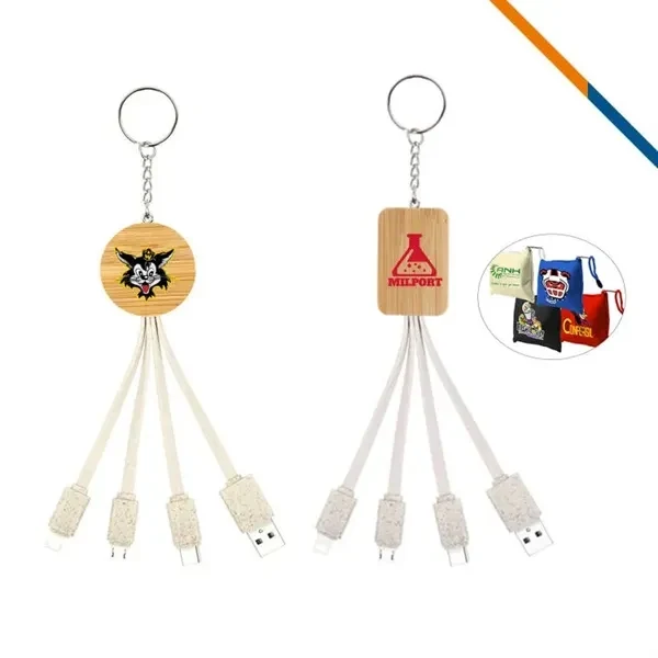 Custom Eco-Friendly Bamboo 3in1 Charging Cable — Sustainable Green Office Charger 1