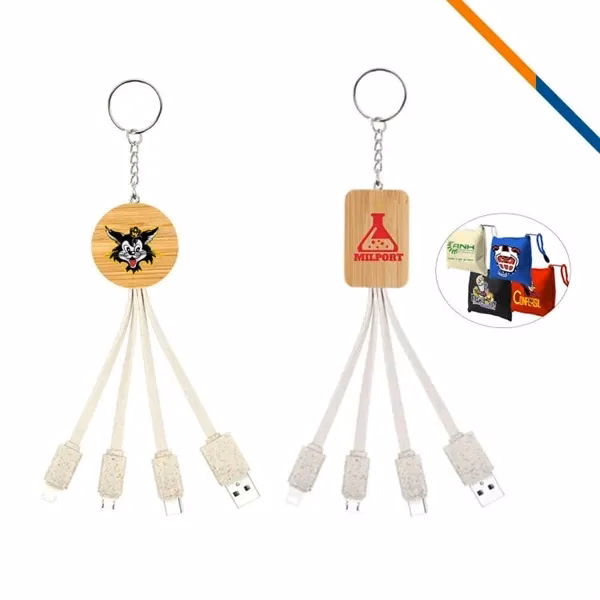 Custom Eco-Friendly Bamboo 3in1 Charging Cable — Sustainable Green Office Charger