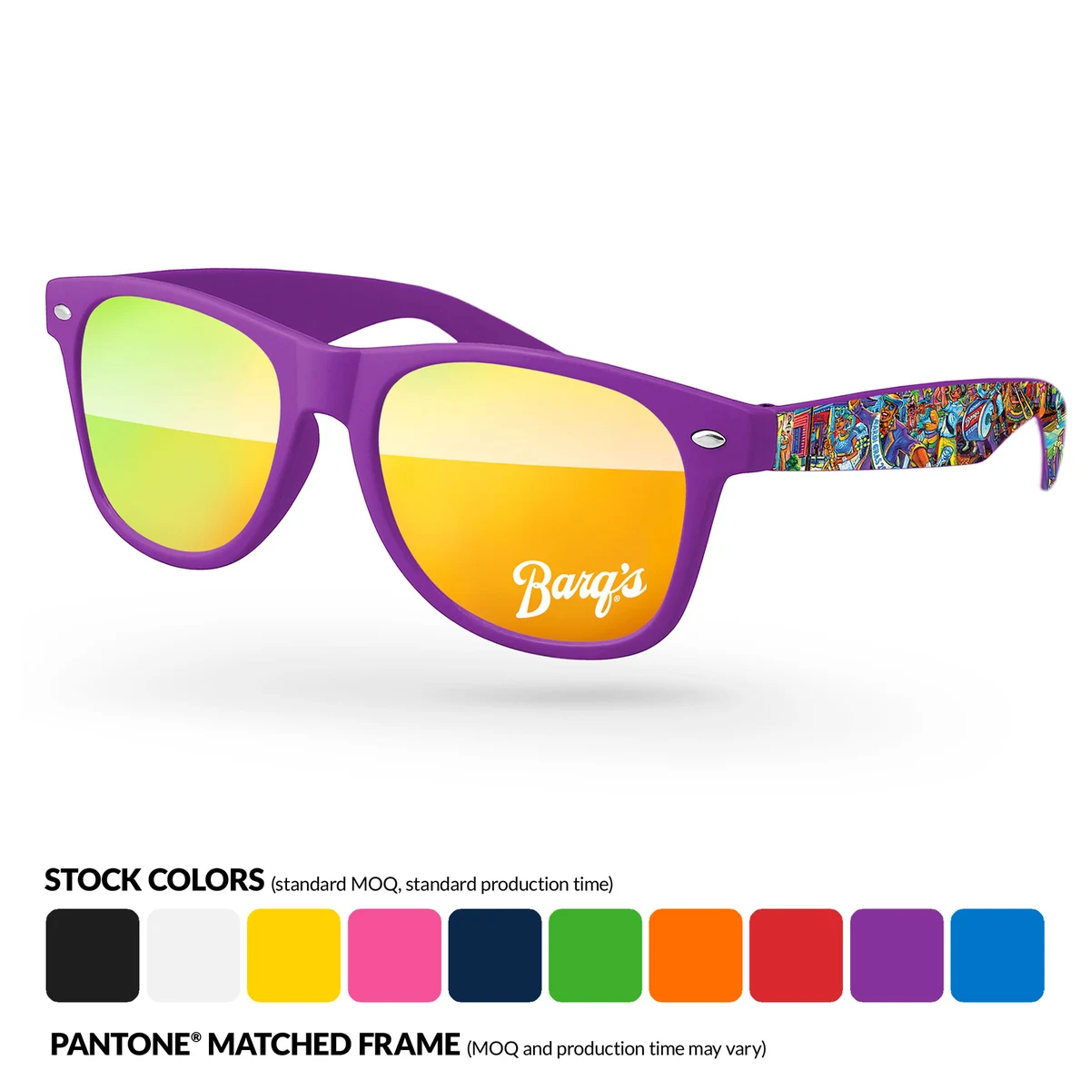 Retro Mirror Sunglasses w/ 1 Color Arms Heat Transfer 1