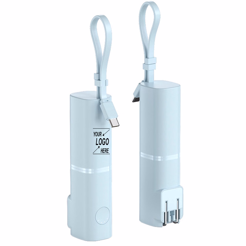 5000mAh Portable Charger with AC Plug and Built-in Cables