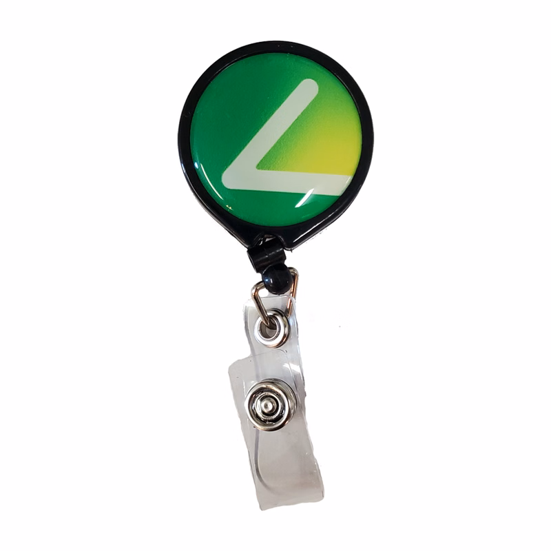 Pull Reel / Badge Reel with Belt Clip and 1-3/16" diameter round imprint