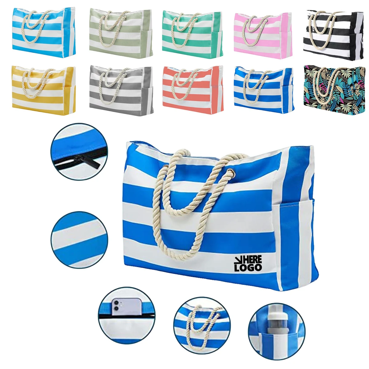 Striped Beach Bag, custom tote bag with logo imprint 1