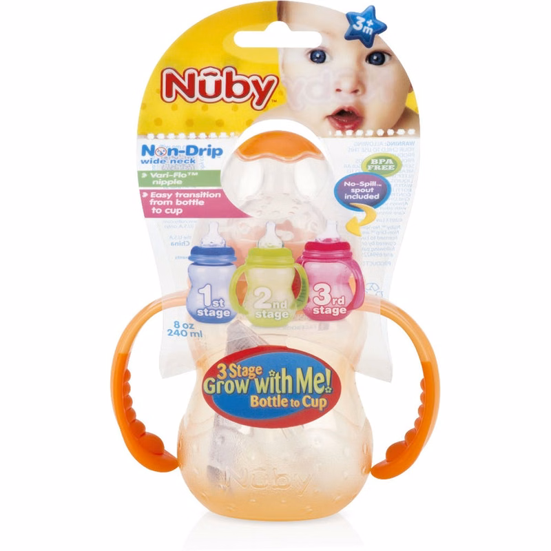 Nuby 3-Stage Baby Bottle Sipper Cups - Non-Drip 8 oz