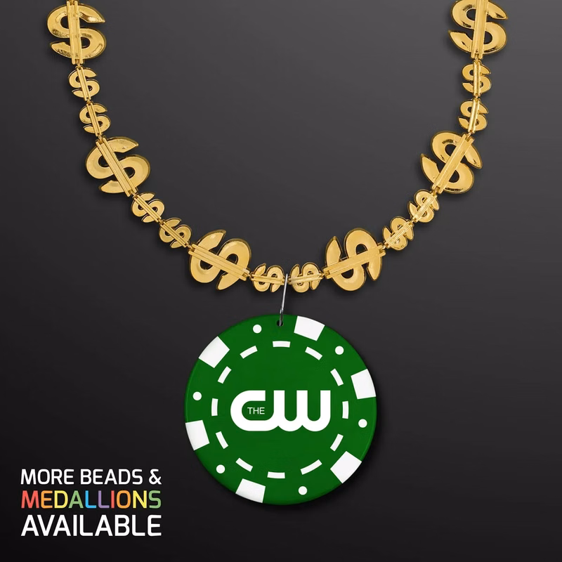 Gold Money Beads with Green Poker Chip Medallion (NO-Light)