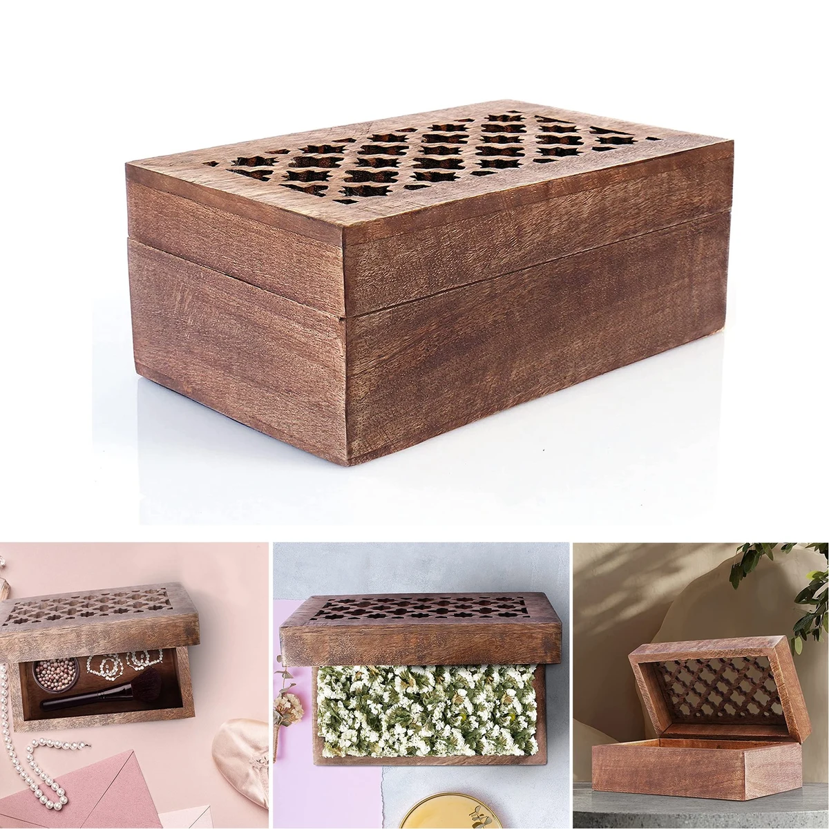 7.5 x 4.5 x 3 Inch Wood Keepsake Box with Hinged Lid 1