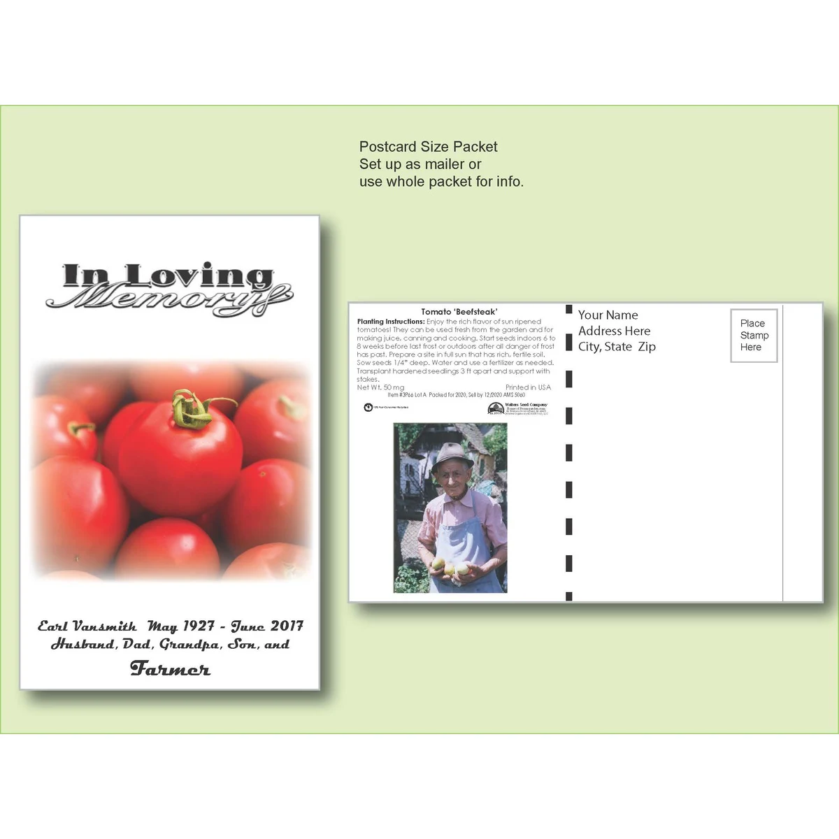 Tomato 'Beefsteak' Seed Packet - Postcard Mailer Size 4" x 6.5" 1