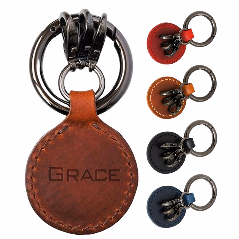 Handcrafted Vintage Round Genuine Leather Keychain