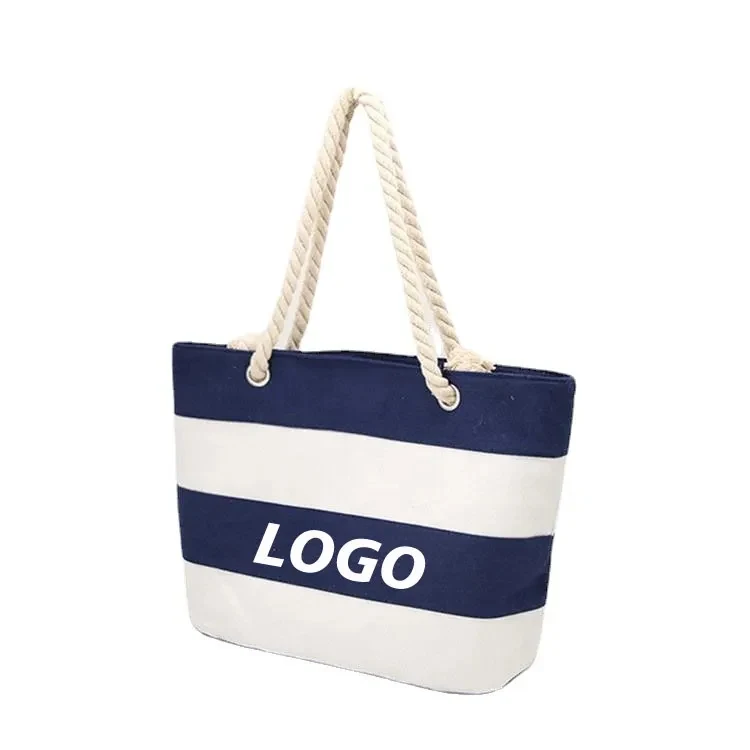 Canvas Beach Tote Bag with Zipper, custom tote bag with logo imprint 1