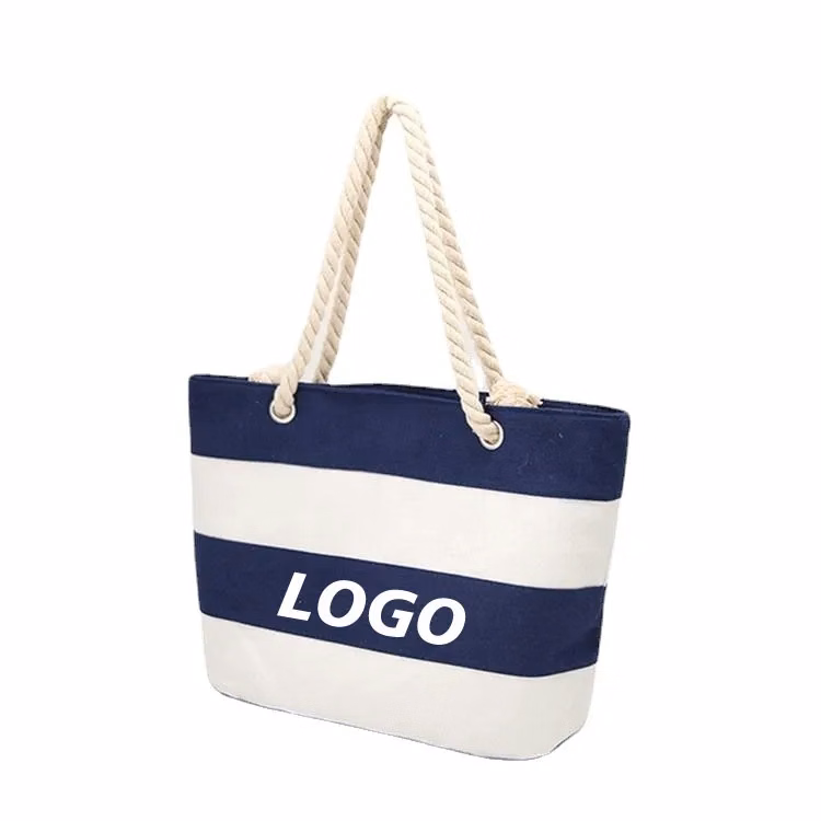 Canvas Beach Tote Bag with Zipper