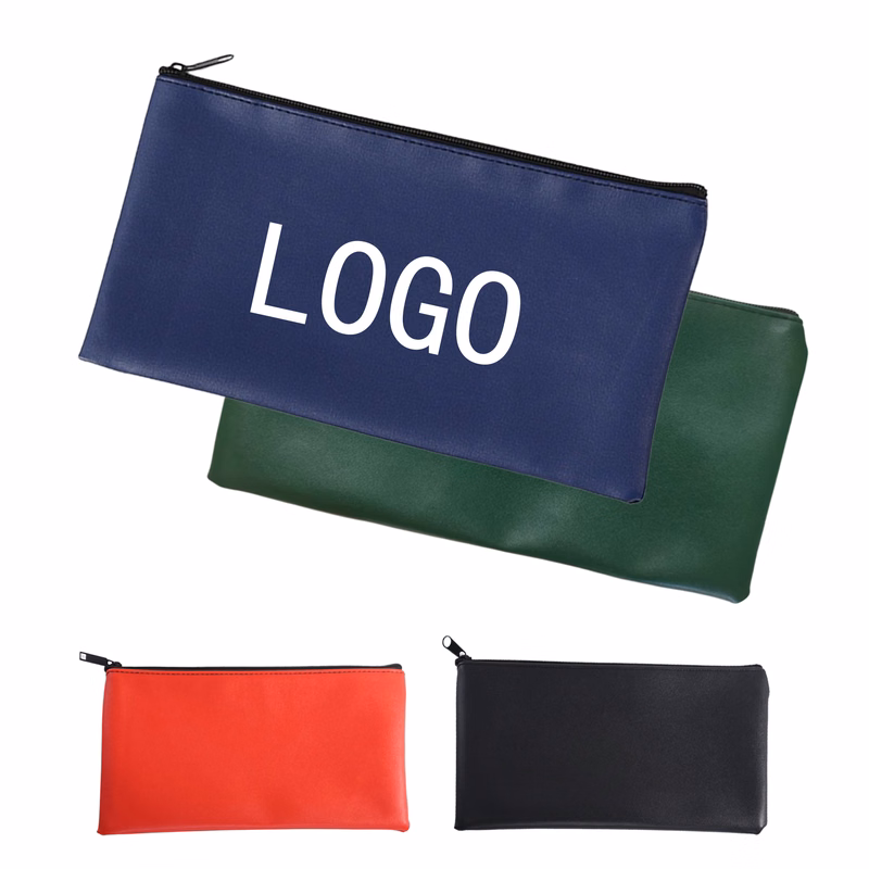 Zipper Leather Bank Deposit Bag