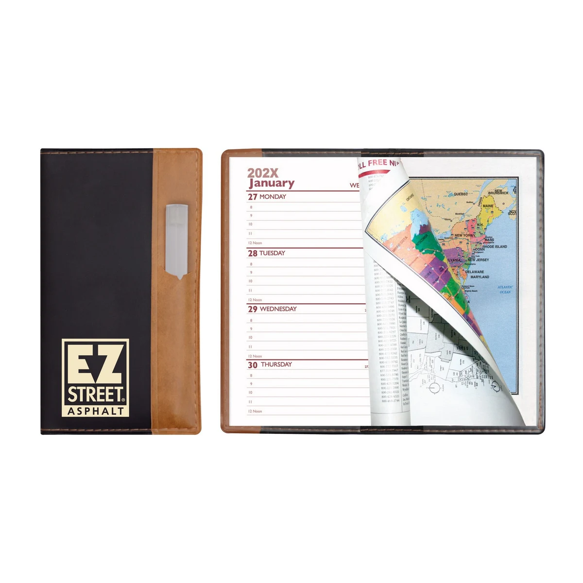 Lafayette Series Soft Cover 2 Tone Vinyl Weekly Planner w/ Clear Pen & Map 1