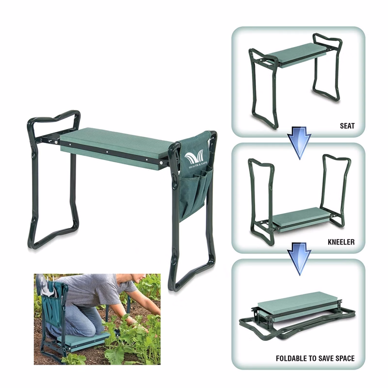 Garden Kneeler Seat Foldable Stool With Tool Bag