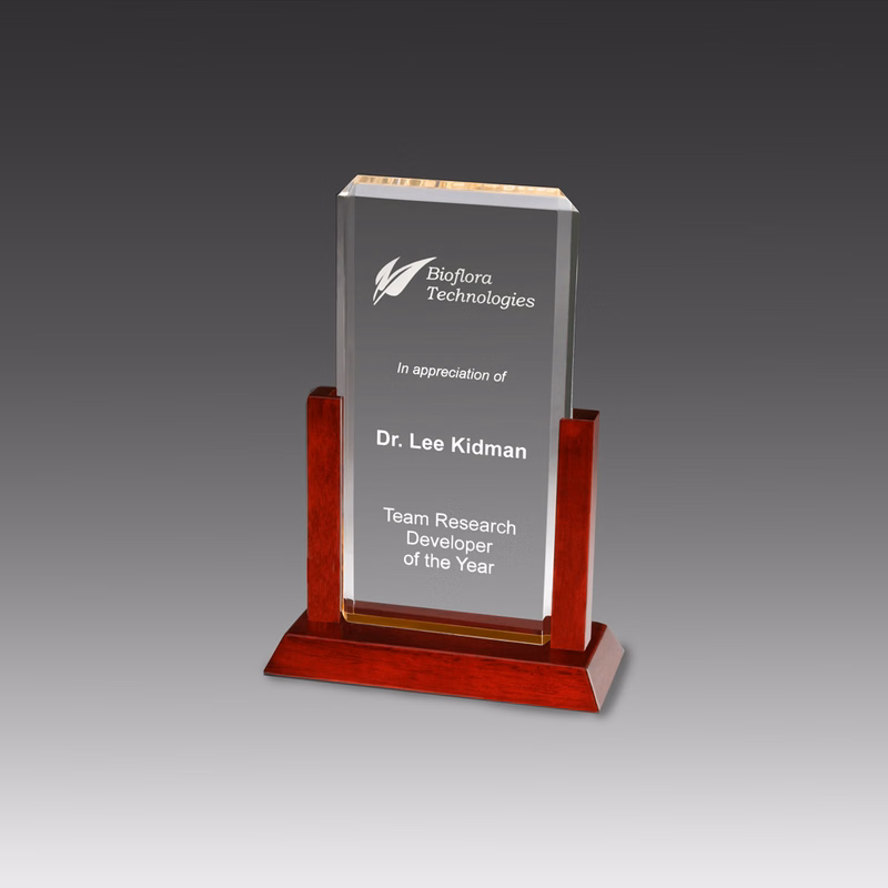 Golden Rosewood Award w/Gold Mirror Reflective Bottom (6"x10"x3-1/8")