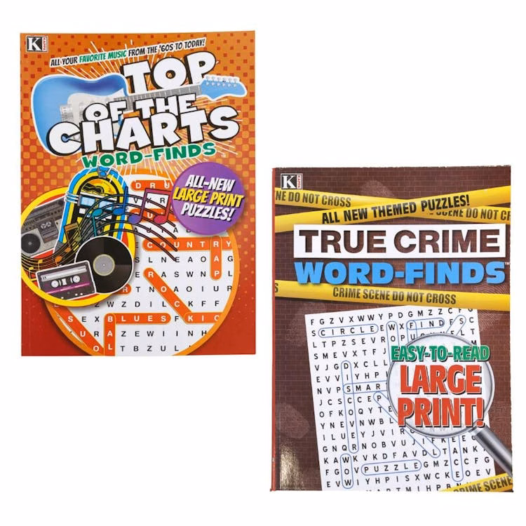 True Crime and Top of the Charts Word Find Books - Two Titles