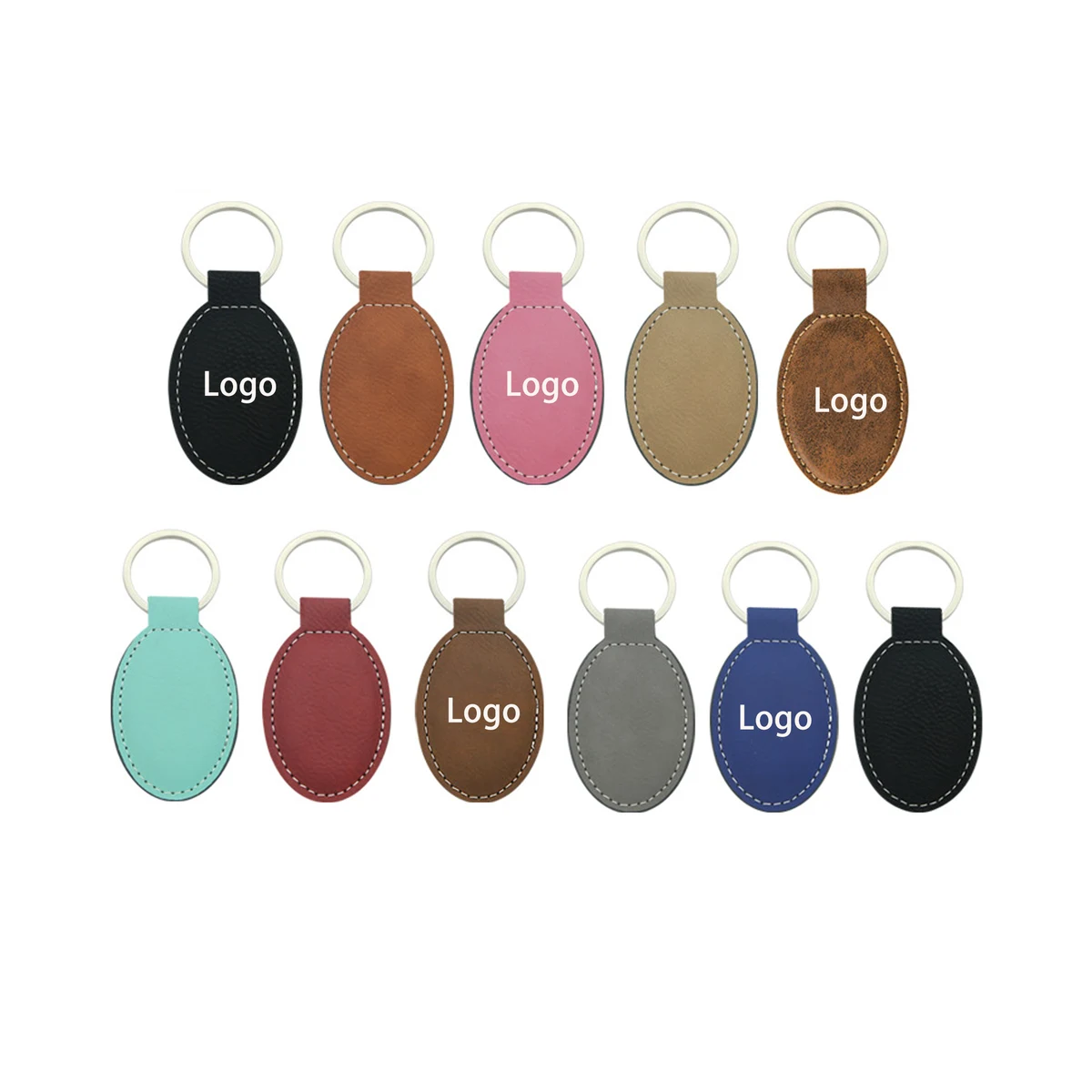 Vegan Leather Oval Shaped Keychain 1
