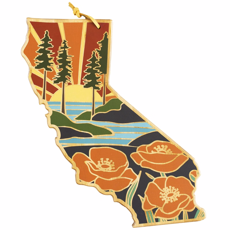 California State Shaped Cutting and Serving Board with Artwork by Summer Stokes