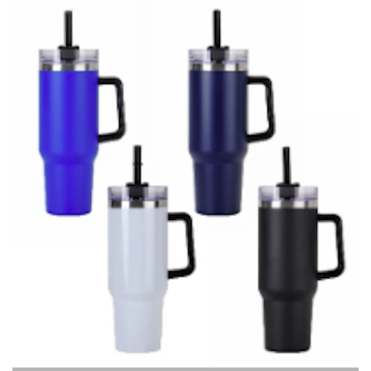 Endura 40 oz. Stainless Steel Travel Mug with Black Handle and Straw 1