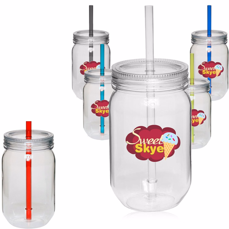 Plastic Mason Jar with Straw