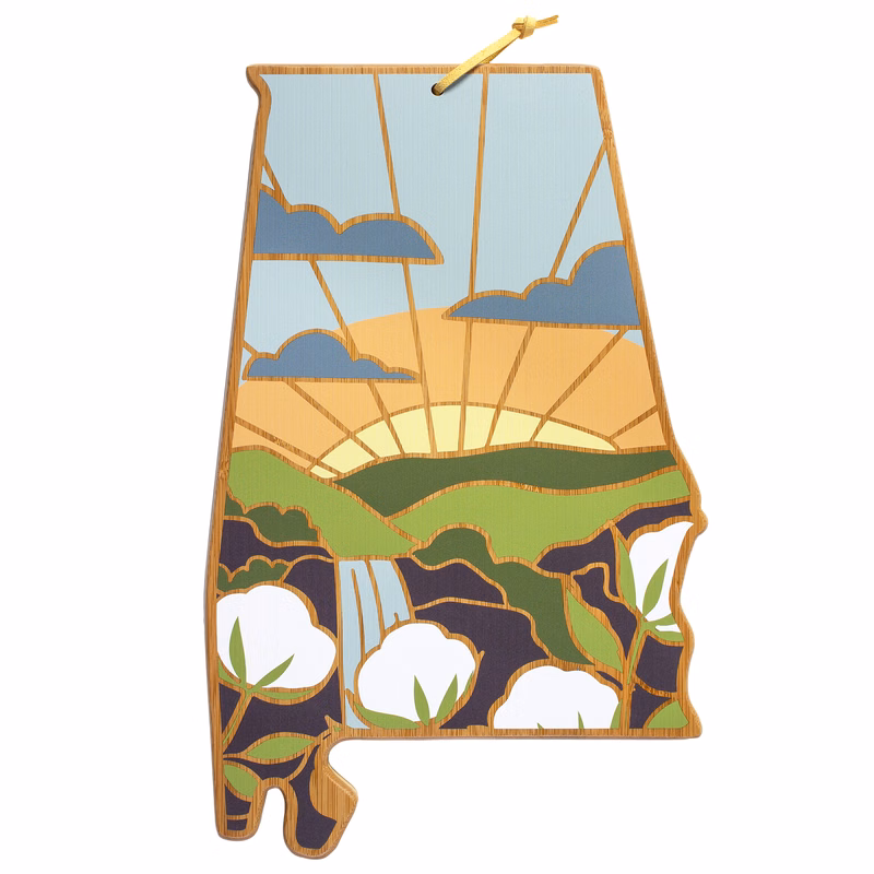 Alabama State Shaped Serving and Cutting Board with Artwork by Summer Stokes