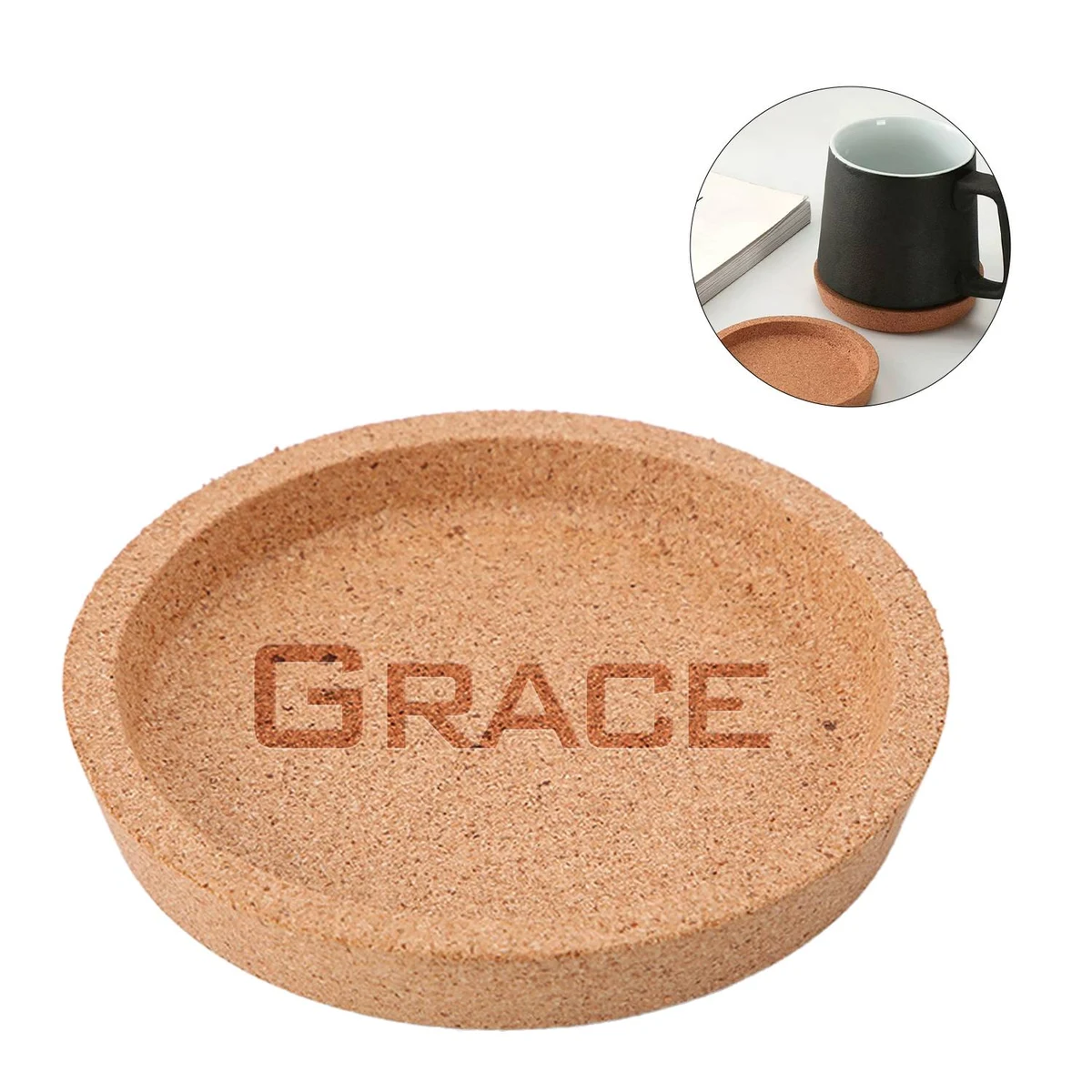 Eco 4-Inch Concave Round Cork Wood Insulated Drink Coaster 1