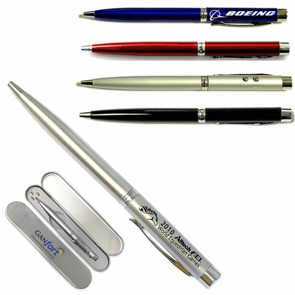 3-in-1 twist action ballpoint pen with laser pointer flashlight
