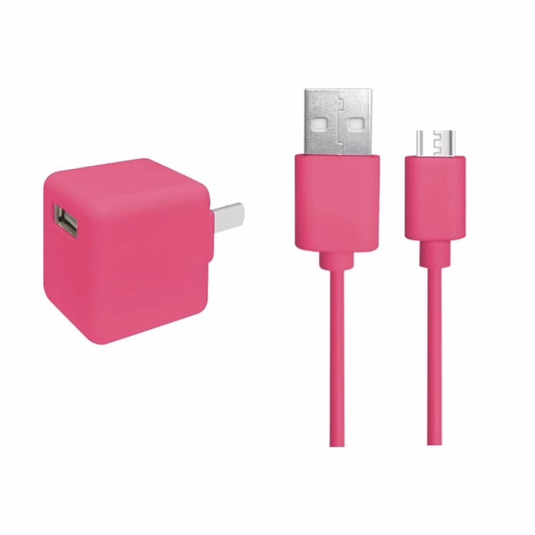 2-in-1 Micro USB & AC Adaptor Set - Pink 4'