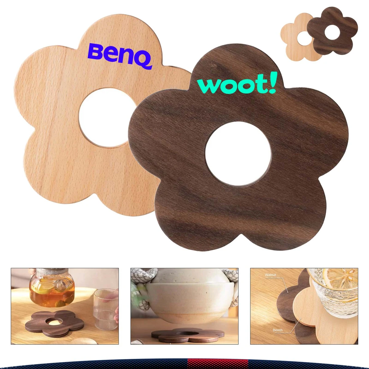 Plum Flower Shaped Wood Coaster 1