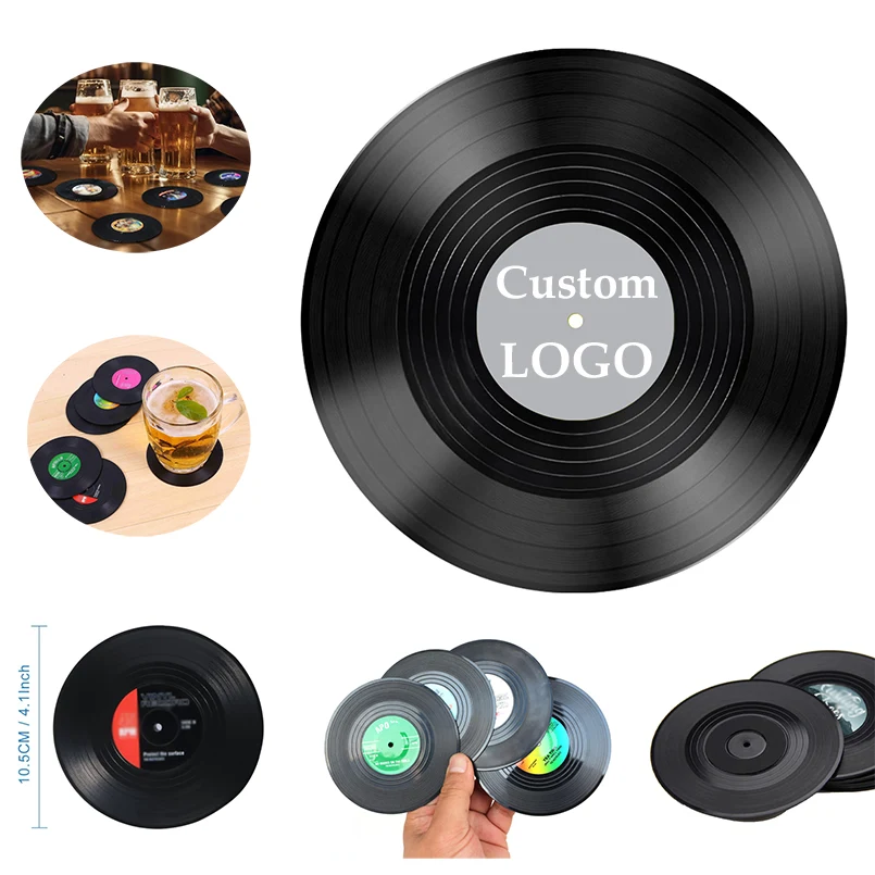 Retro Record Coasters for Drinks with Vinyl Player Holder for Music Lovers 1